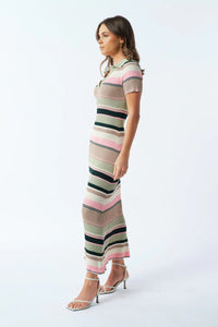 Remi Stripe Ribbed Knit Midi Dress - Green Multi Stripe - Sare StoreApero LabelDress