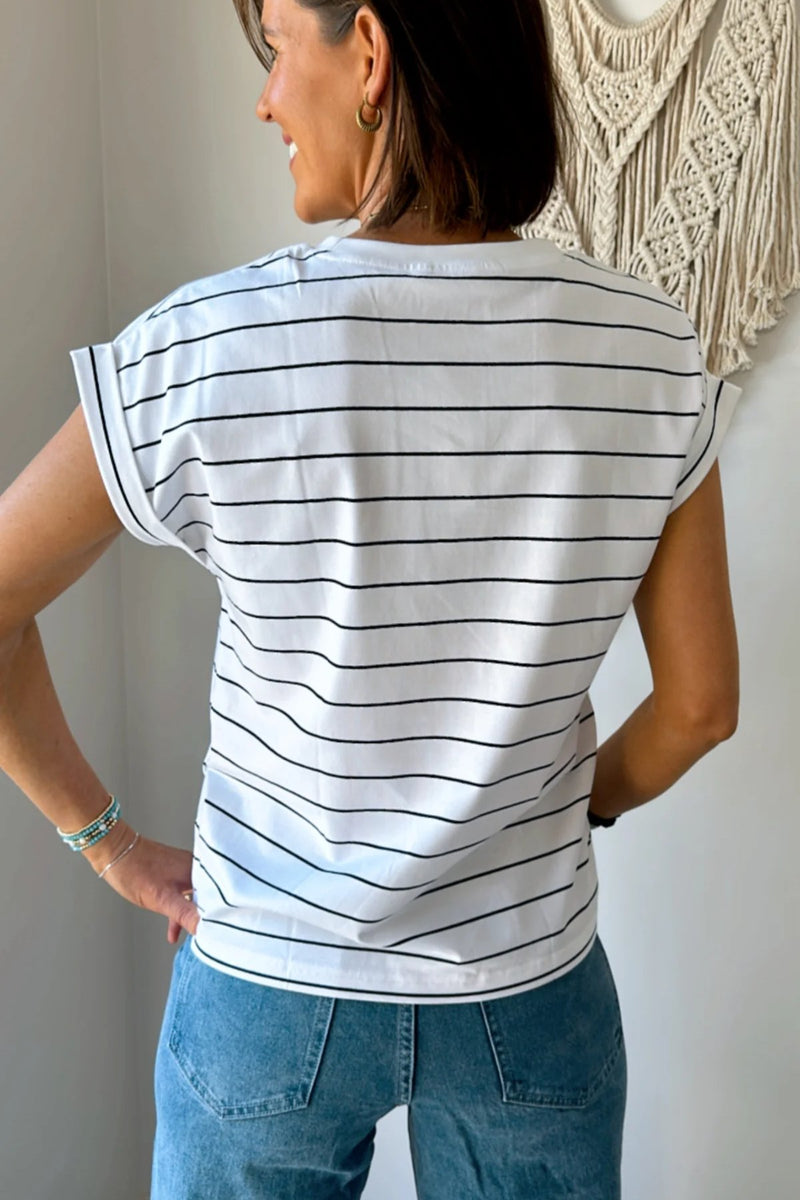 Rhodes Tee - White with Black Stripe - Sare StoreLittle LiesT-shirt