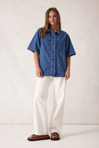 Short Sleeve Denim Shirt - Mid Indigo - Sare StoreCeres LifeShirts