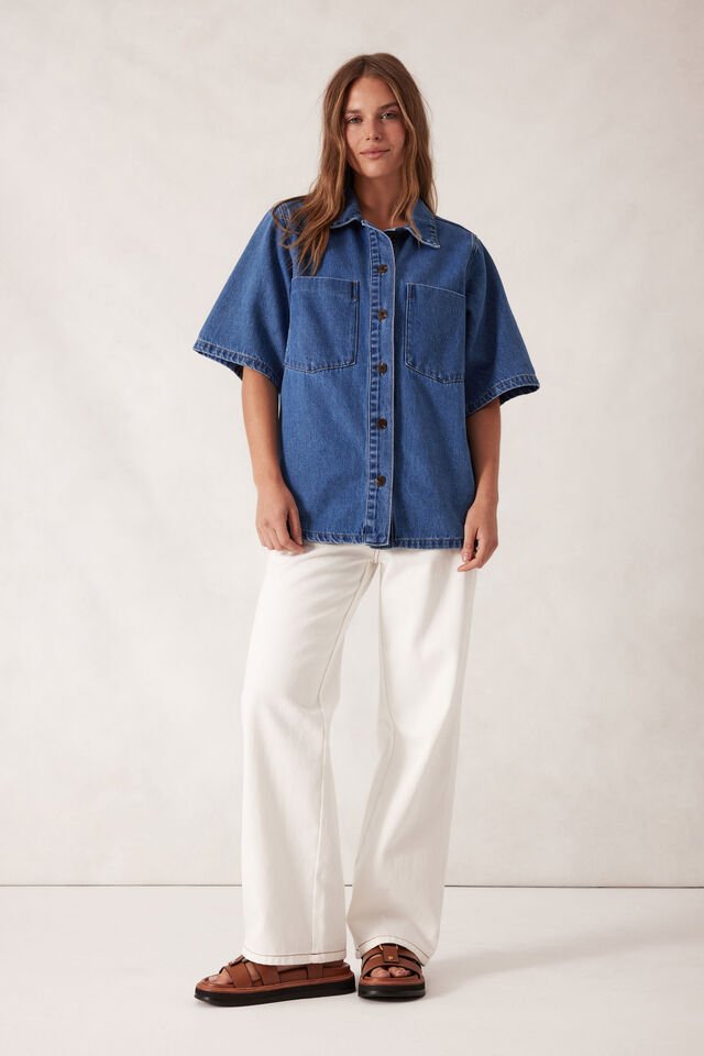 Short Sleeve Denim Shirt - Mid Indigo - Sare StoreCeres LifeShirts