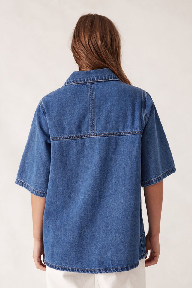 Short Sleeve Denim Shirt - Mid Indigo - Sare StoreCeres LifeShirts