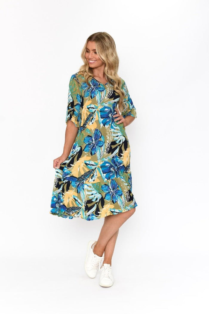 Sleeved Dress with Green/Blue Floral - Sare StoreOne SummerDress