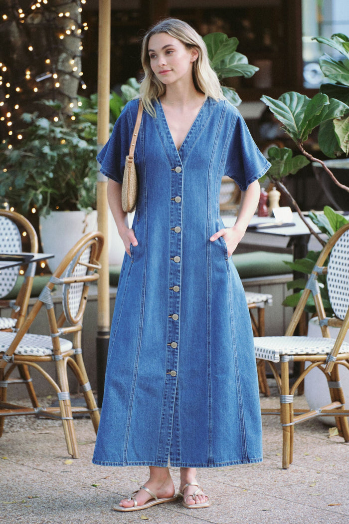 Sleeveless Panelled Midi Shirt Dress - Fresh Indigo - Sare StoreCeres LifeMidi Dress