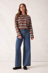 Slouchy Long Sleeve Tee - Chalk/Choc Retro Stripe - Sare StoreCeres LifeTee