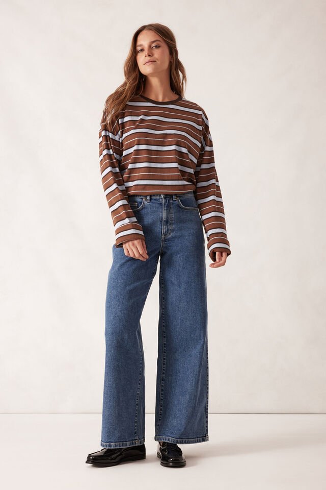 Slouchy Long Sleeve Tee - Chalk/Choc Retro Stripe - Sare StoreCeres LifeTee