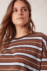 Slouchy Long Sleeve Tee - Chalk/Choc Retro Stripe - Sare StoreCeres LifeTee