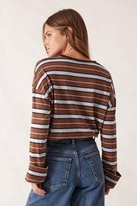 Slouchy Long Sleeve Tee - Chalk/Choc Retro Stripe - Sare StoreCeres LifeTee