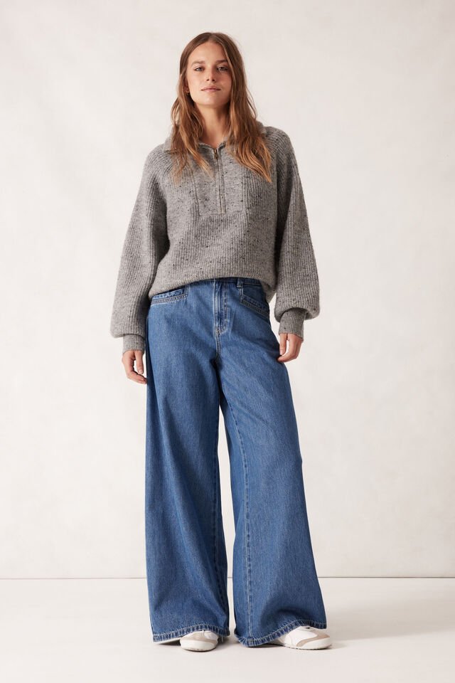 Slouchy Zip Knit - Mid Grey Nep - Sare StoreCeres LifeSweater