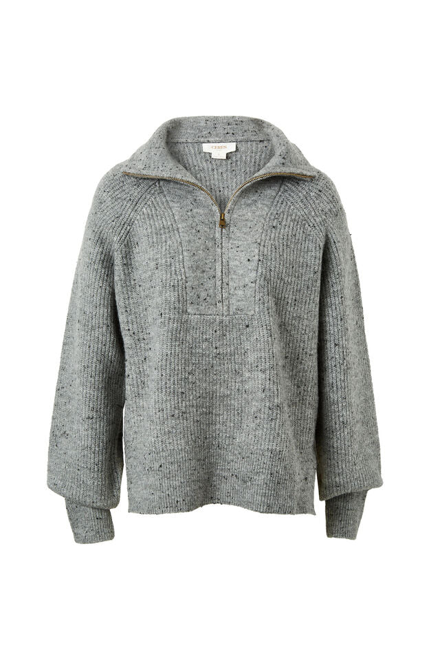 Slouchy Zip Knit - Mid Grey Nep - Sare StoreCeres LifeSweater