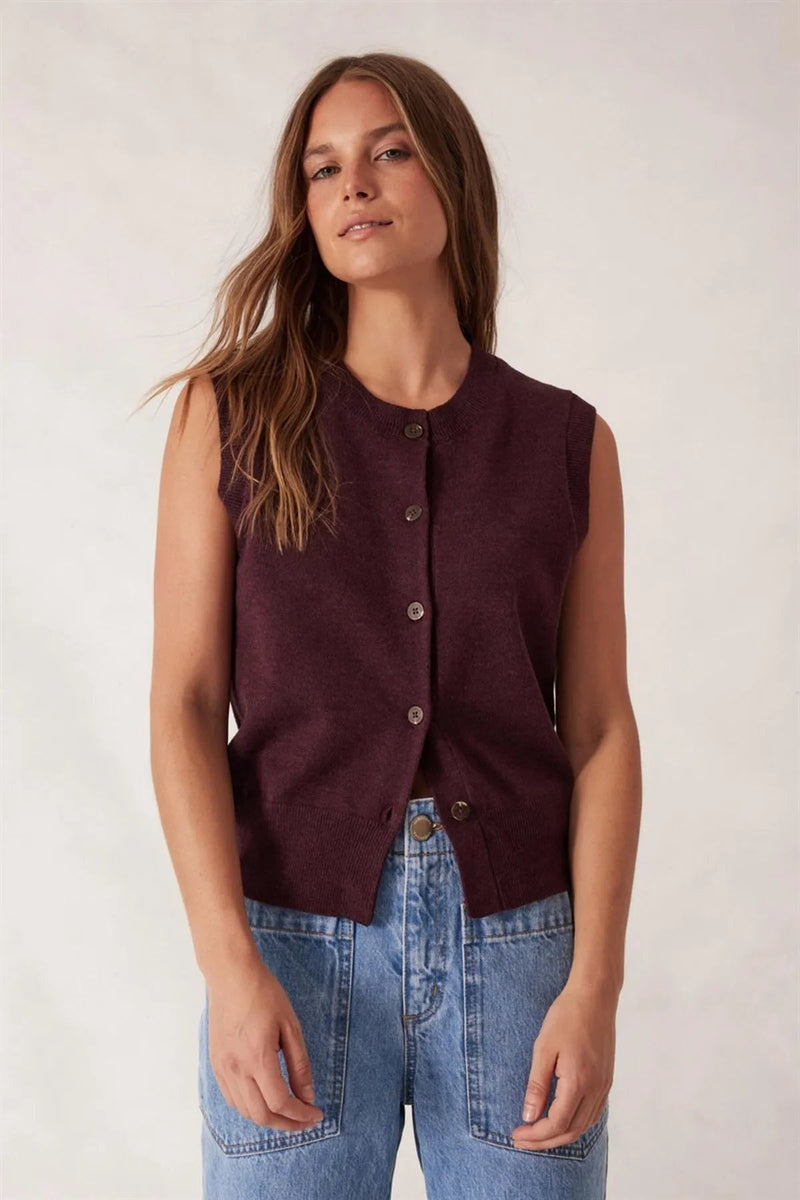Soft Knit Button Vest - Wine - Sare StoreCeres LifeVest
