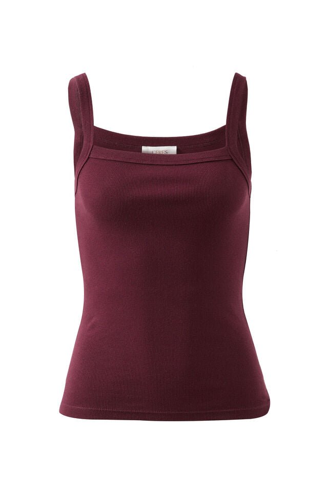 Square Neck Rib Singlet - Raisin - Sare StoreCeres LifeTops