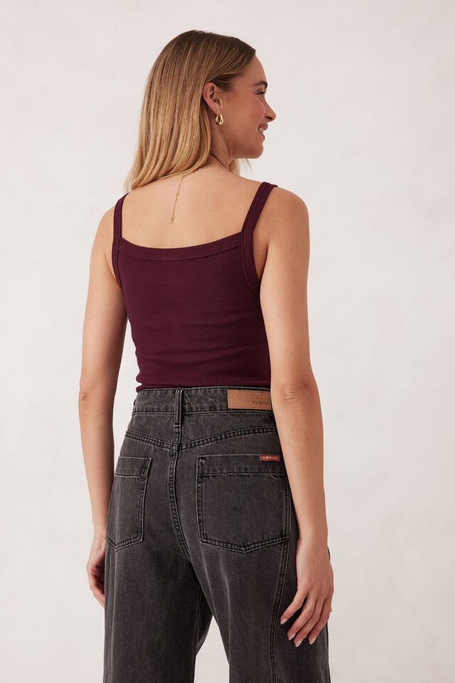 Square Neck Rib Singlet - Raisin - Sare StoreCeres LifeTops