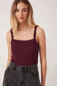 Square Neck Rib Singlet - Raisin - Sare StoreCeres LifeTops