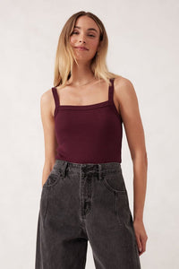Square Neck Rib Singlet - Raisin - Sare StoreCeres LifeTops