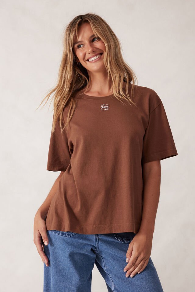 Stevie Slouchy Split Hem Tee - Milk Choc/Monogram - Sare StoreCeres LifeT-shirt