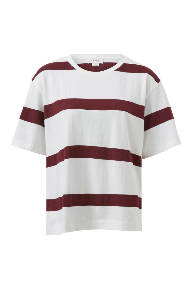 Stevie Slouchy Split Hem Tee - Vanilla/Burgundy Stripe - Sare StoreCeres LifeT-shirt