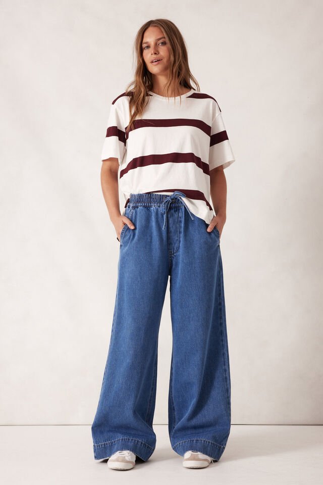 Stevie Slouchy Split Hem Tee - Vanilla/Burgundy Stripe - Sare StoreCeres LifeT-shirt
