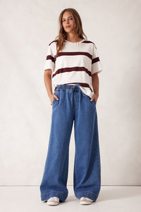 Stevie Slouchy Split Hem Tee - Vanilla/Burgundy Stripe - Sare StoreCeres LifeT-shirt