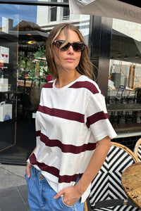 Stevie Slouchy Split Hem Tee - Vanilla/Burgundy Stripe - Sare StoreCeres LifeT-shirt