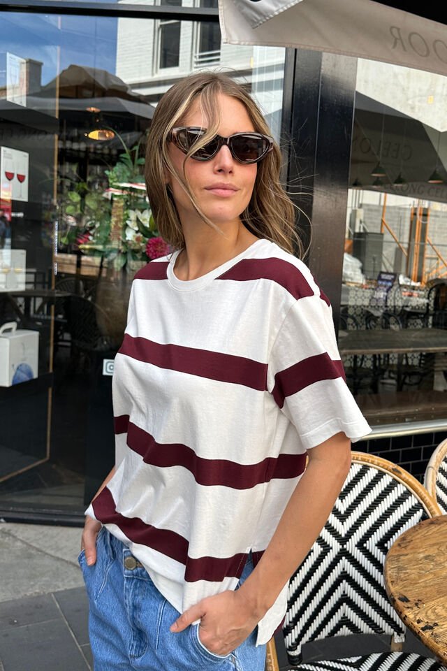 Stevie Slouchy Split Hem Tee - Vanilla/Burgundy Stripe - Sare StoreCeres LifeT-shirt