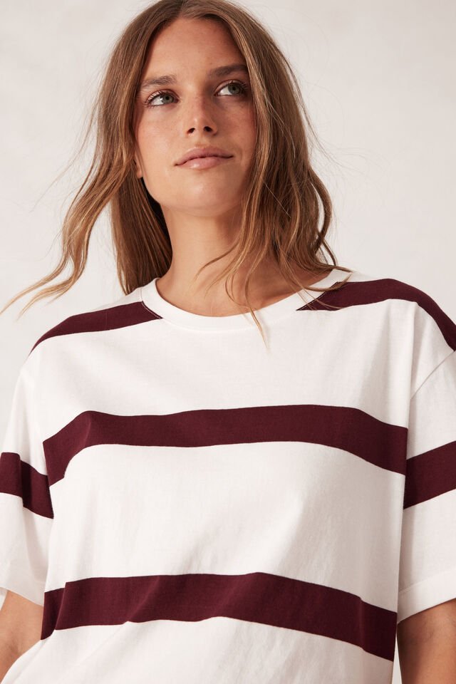 Stevie Slouchy Split Hem Tee - Vanilla/Burgundy Stripe - Sare StoreCeres LifeT-shirt