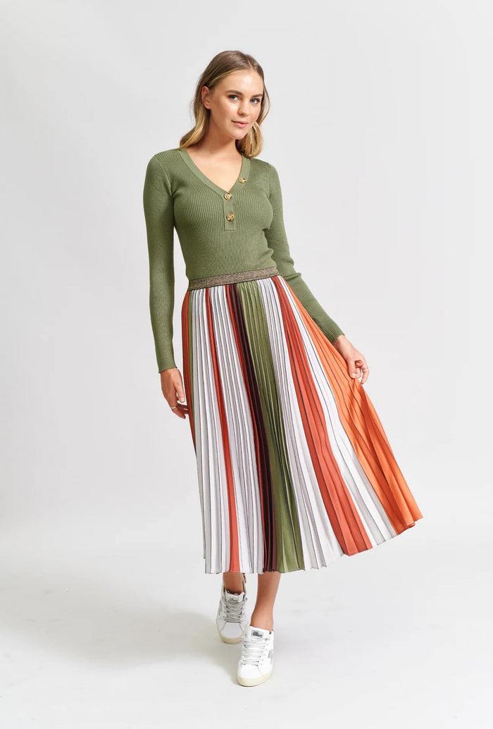 The Sunray Pleat Skirt - Khaki Bone Lines - Sare StoreWe are the othersSkirt