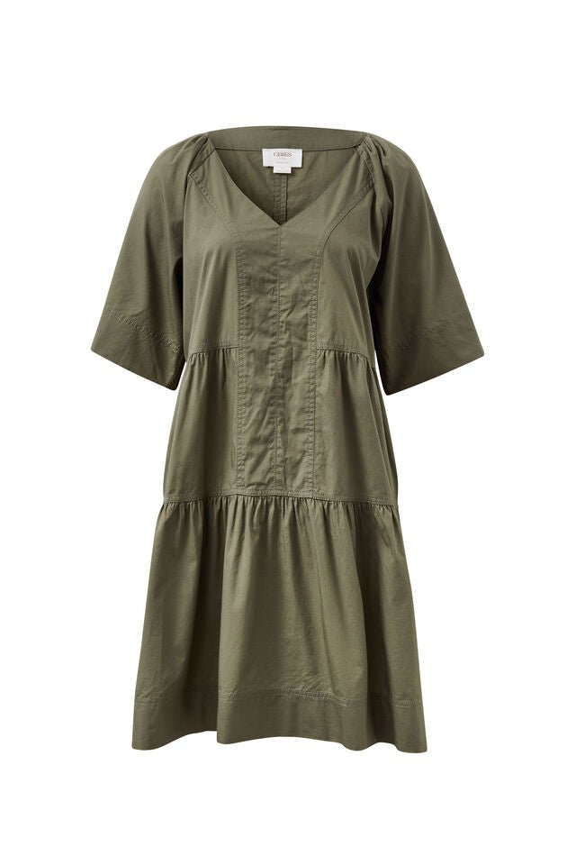 Tiered Poplin Mini Dress - Soft Olive - Sare StoreCeres LifeMini Dress