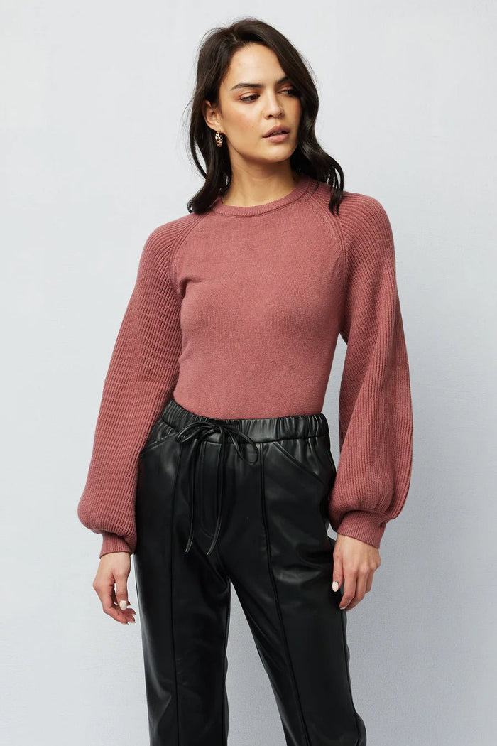 Valerie Balloon Sleeve Knit Top - Burnt Rose - Sare StoreApero LabelKnit