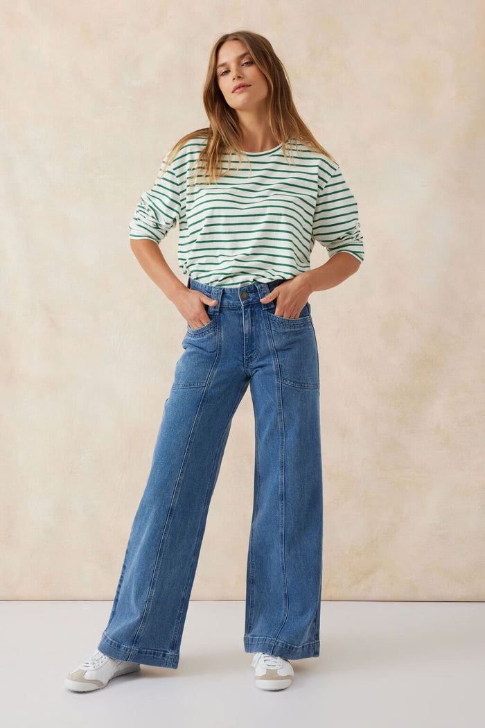 Wide Leg Seamed Stitch Jean - Indigo Comfort Stretch Denim - Sare StoreCeres LifeJeans