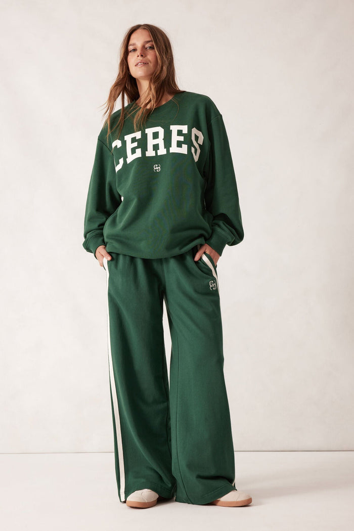 Wide Leg Terry Trackpant - Pine Green Side Stripe - Sare StoreCeres LifeTrackpants