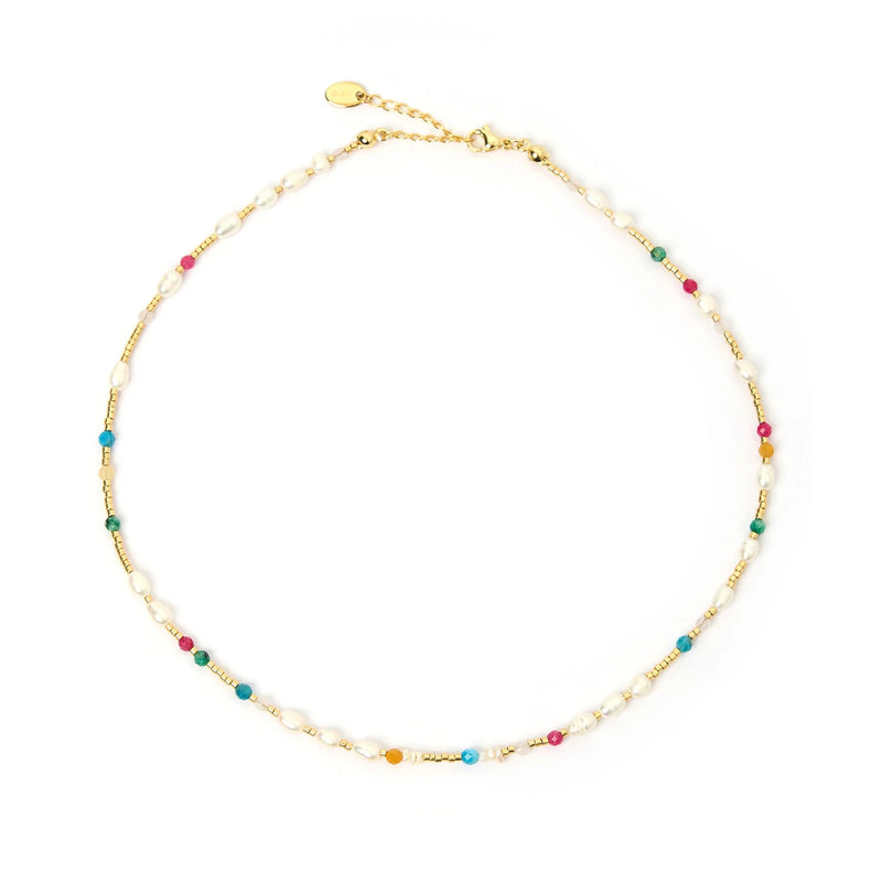 Clover Gemstone and Pearl Necklace